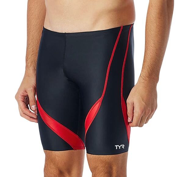 NWT TYR Men’s Alliance Splice Jammer Black Red Swimsuit Size 32 - Picture 1 of 13